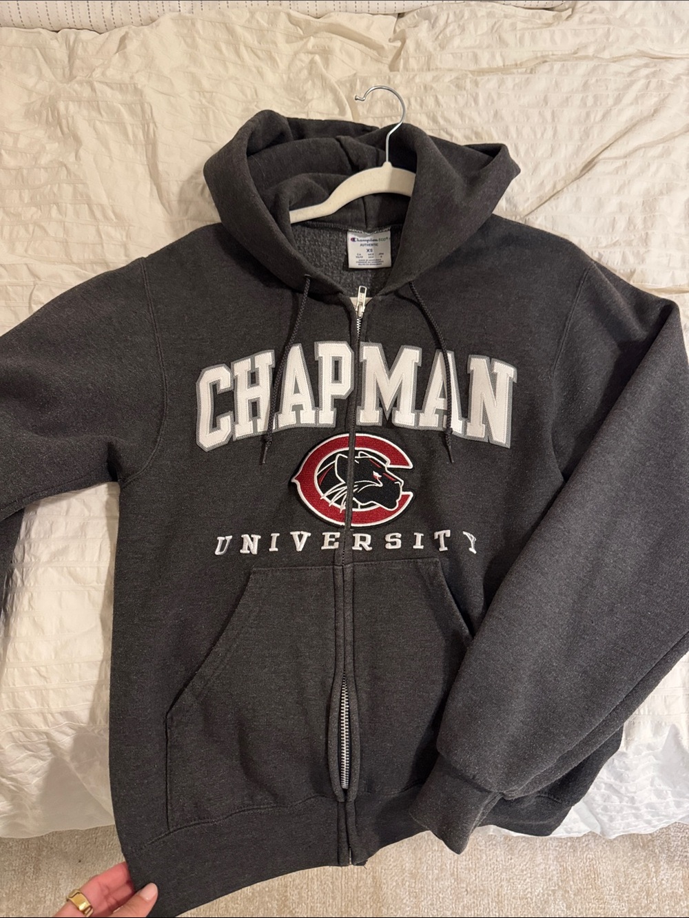Champion Charcoal Gray Full-Zip Hoodie with White CHAPMAN UNIVERSITY Lettering
